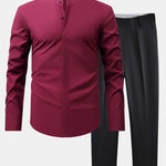 Non-Iron Hidden Placket Stand Collar Dress Shirt & Slim Fit Tapered Trousers