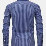 Long Sleeve Stripe Button Up Shirt & Elastic Waist Straight Leg Trousers