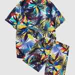 Men's Hawaiian print short-sleeved casual button-front resort shirt + casual shorts two-piece set