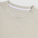 Men's solid color textured Puff Grid casual round neck sweatshirt and casual pants set