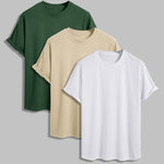 Men's 100% cotton basic round neck T-shirt three-piece set