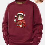 Christmas Cat Print Teddy Fleece Lined Sweatshirt