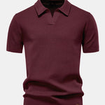 Pineapple Texture Knit V Neck Polo