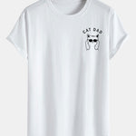 Cat Dad Print Cotton Arc Hem T-Shirt