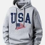 USA Flag Print Relax Fit Hoodie