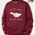 Christmas Goose Print Teddy Fleece Lined Sweatshirt