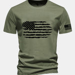 Regular Fit American Flag Print Cotton T-Shirt