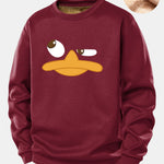 Duck Print Teddy Fleece Lined Sweatshirt