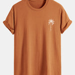Regular Fit Palm Tree Slogan Print Cotton T-Shirt