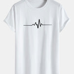 Heartbeat Flatline Print Cotton Arc Hem T-Shirt