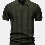 Stripe Hollow Knit V Neck Polo Shirt
