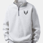 Relax Fit Head Deer Print Quarter Zip Sweatshirt