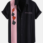 Poker Print Linen Look Contrast Button Up Shirt
