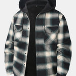 Flannel Fleece Lined Button Up Hooded Shirt