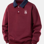 Relax Fit Knight Badge Print Contrast Polo Sweatshirt