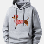 Dachshund Wearing Heart Sweater Print Relax Fit Hoodie