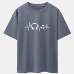 Heartbeat Music Print Drop Shoulder Oversize T-Shirt