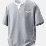 Relax Fit Milano Print 2 In 1 Notched Collar Waffle T-Shirt