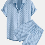 Checkerboard Jacquard Button Up Shirt & Drawstring Shorts