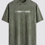 I Don't Care Print Washed Distressed Drop Shoulder T-Shirt