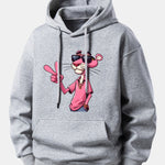 Pink Panther With A V Sign Print Relax Fit Hoodie