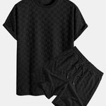 Relax Fit Checkerboard Jacquard Casual T-Shirt & Shorts Set
