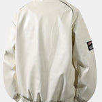 Fleece Lined Embroidery Leather Racing Jacket