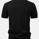 Textured Crochet V Neck Polo Shirt
