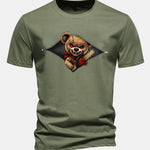 Regular Fit Halloween Zipper Evil Bear Print Cotton T-Shirt