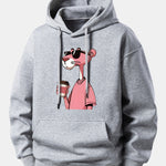 Pink Panther Drinking Coffee Print Relax Fit Hoodie
