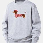 Dachshund Wearing Heart Sweater Print Relax Fit Sweatshirt