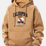 California Bear Print Drawstring Hoodie
