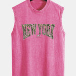 Camouflage New York Print Washed Distressed Tank Top