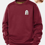 Ghost Drinking Coffee Print Teddy Fleece Lined Sweatshirt