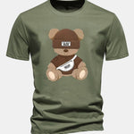 Regular Fit Stripe Bear Print Cotton T-Shirt
