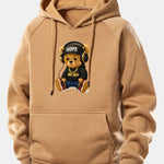 Hip Hop Bear Print Drawstring Hoodie