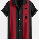 Poker Print Linen Look Patchwork Bowling Shirt