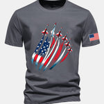Regular Fit Fighter Jets USA Flag Print Cotton T-Shirt