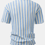 Drop Shoulder Stripe Crochet Shirt & Straight Leg Linen Pants
