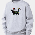 Christmas Colorful Light Black Cat Print Relax Fit Sweatshirt