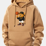 Basketball Bear Print Drawstring Hoodie