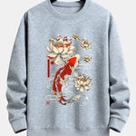 Koi Fish Lotus Print Relax Fit Sweatshirt