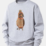 Dachshund Wearing Sweater Print Relax Fit Sweatshirt