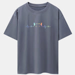 Peeking Cat Heartbeat Gradient Print Drop Shoulder Oversize T-Shirt