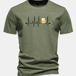 Regular Fit Beer Heartbeat Print Cotton T-Shirt