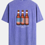 USA Old Row Beer Print Washed Distressed Drop Shoulder T-Shirt