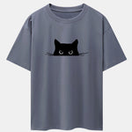 Black Cat Print Drop Shoulder Oversize T-Shirt