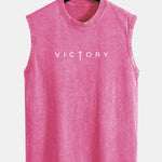 Victory Slogan Print Washed Distressed Tank Top