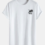 Vacation Palm Tree Print Cotton Arc Hem T-Shirt