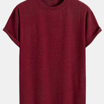 Striped Towelling Texture Arc Hem T-Shirt & Shorts